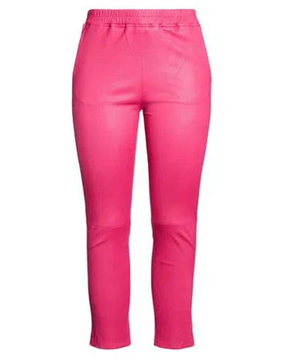 Arma Woman Pants Fuchsia Size 12 Lambskin In Pink