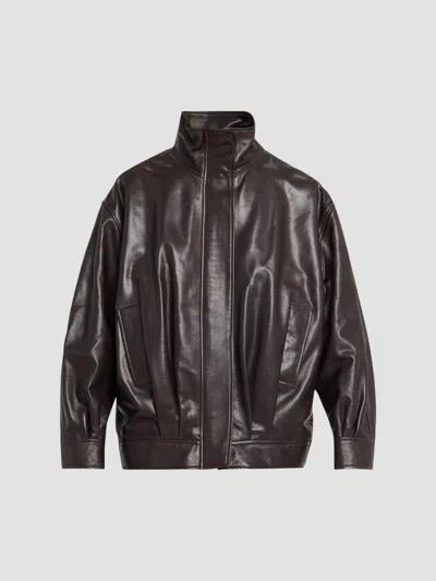 Arma Paula Leather Funnel-neck Jacket In Brown
