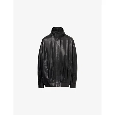 Arma Womens  Paula Funnel-neck Leather Jacket In Black