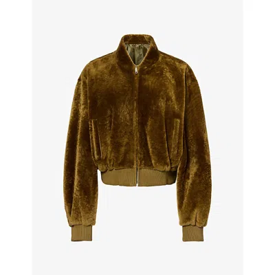 Arma Womens Azra Reversible Velvet Bomber Jacket Dark Olive