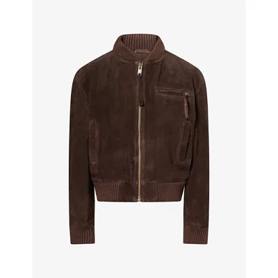 Arma Womens Elysia Classic Suede Bomber Jacket Charcoal Brown