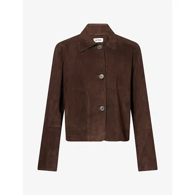 Arma Womens Emy Collar Suede Jacket Mud Brown