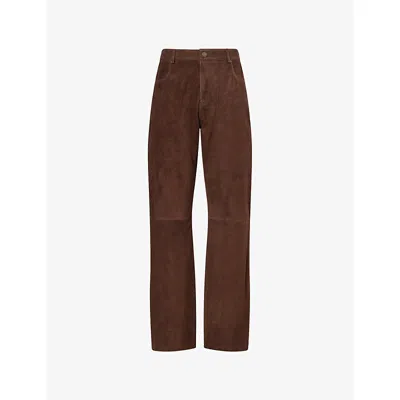 Arma Womens Jean Straight-leg Suede Trousers Mud Brown