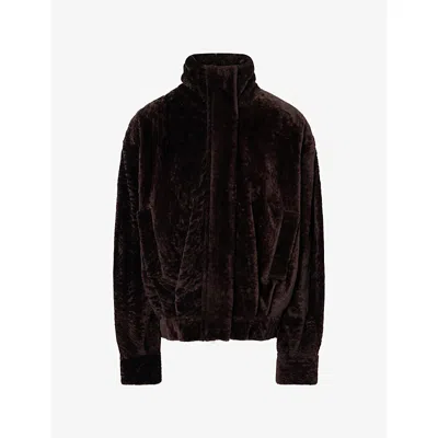 Arma Womens Paula Velvet Leather Jacket Coffee Bean
