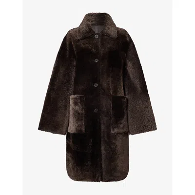 Arma Womens Zoey Leather Shearling Jacket Coffee Bean In Brown
