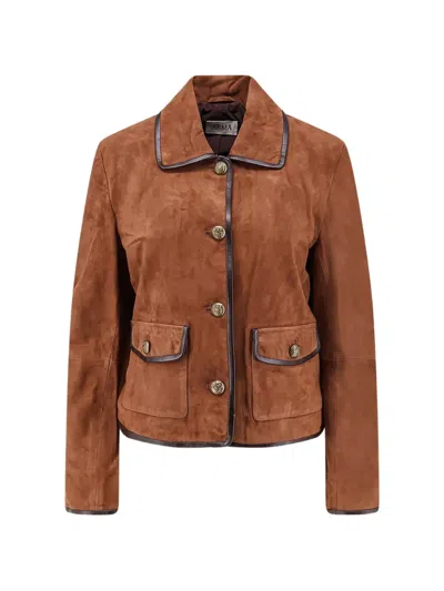 Arma Yasmine Leather-trim Suede Jacket In Brown