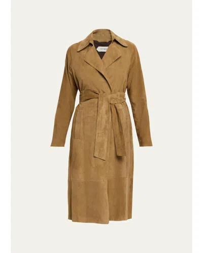 Arma Yava Wrap-front Lambskin Suede Coat In Dark Olive