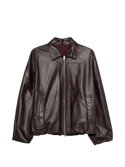 Arma Zip-up Leather Jacket In Brown