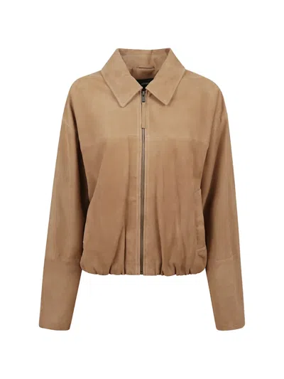 Arma Zip-up Suede Jacket In Neutral