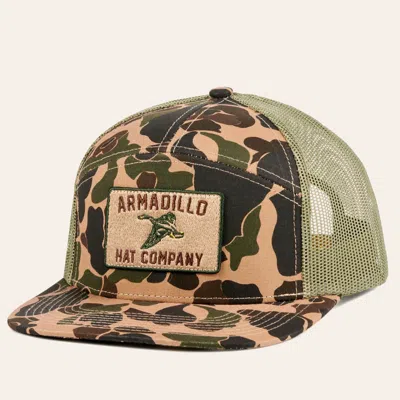 Armadillo Hat Co. Old School Camo Sage & Duck Logo Patch Cap In Blue