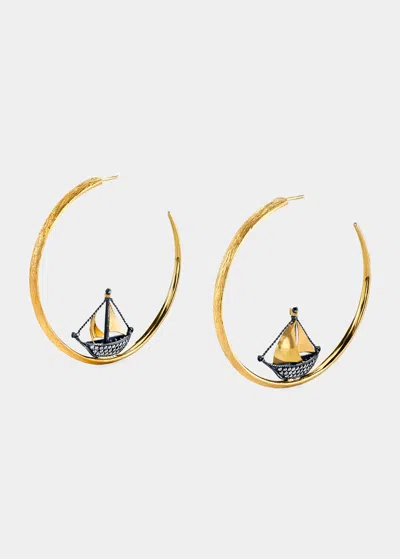 Arman Sarkisyan Sail Boat Hoop Earrings With Diamonds In Yg