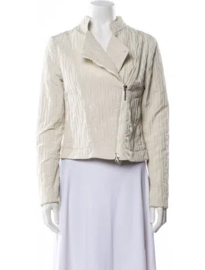 Pre-owned Armani Collezioni 2011 Striped Biker Jacket In Neutral