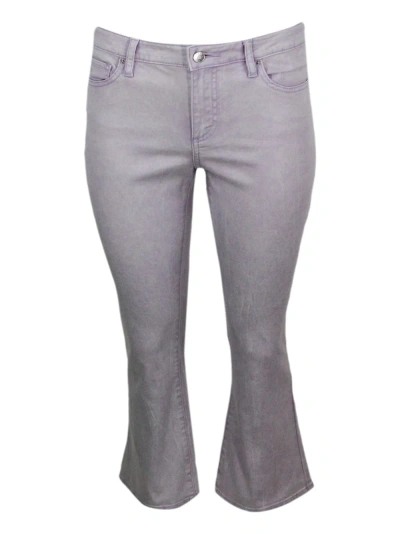 Armani Collezioni 5-pocket Trousers In Faded Stretch Cotton Flare Capri Model With Trumpet Bottom. In Pink