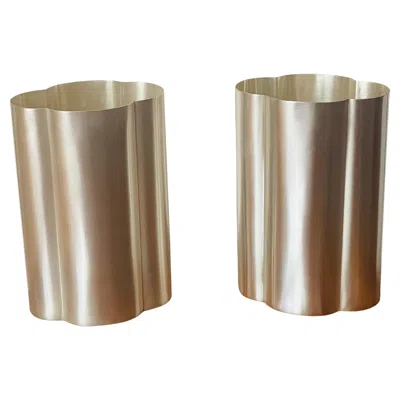 Pre-owned Armani Collezioni Armani Casa Move Metal Oval Vases Pair In Brown
