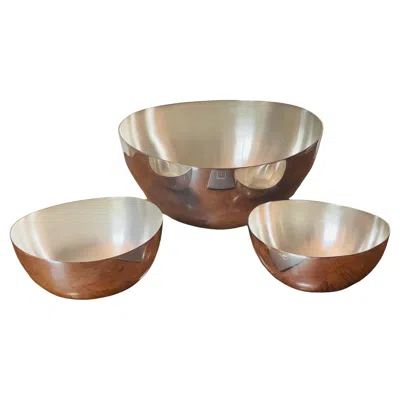 Pre-owned Armani Collezioni Armani Casa Set Of 3 Ginger Bowls Oval Metal In Brown