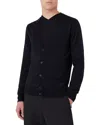 Armani Collezioni Wool Solid Slim Fit V Neck Cardigan In Navy Blue