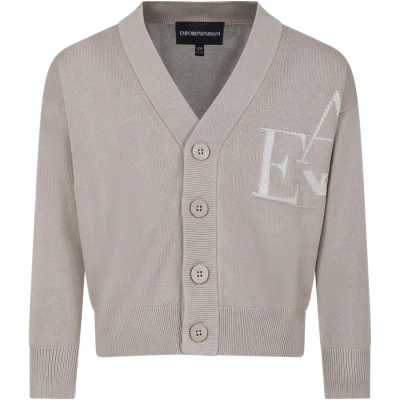 Armani Collezioni Kids' Beige Cardigan For Boy With Embroidered Logo