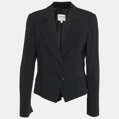 Pre-owned Armani Collezioni Black Crepe Peplum Blazer L