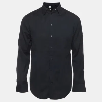 Pre-owned Armani Collezioni Black Dobby Cotton Regular Fit Shirt S