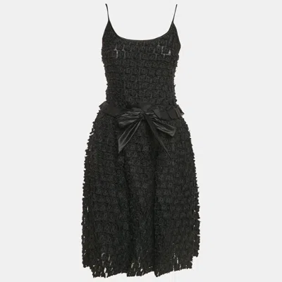 Pre-owned Armani Collezioni Black Embroidered Organza Tie-up Detail Sleeveless Mini Dress S