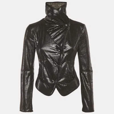 Pre-owned Armani Collezioni Black Faux Leather And Faux Fur Biker Jacket S