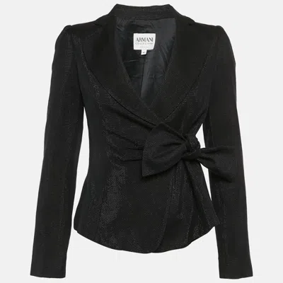 Pre-owned Armani Collezioni Black Lurex Cotton Wrap Around Blazer S