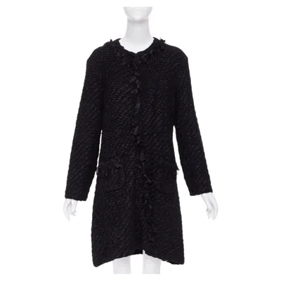 Pre-owned Armani Collezioni Black Nylon Ribbon Textured Knit Outerwear Coat Us14 3xl