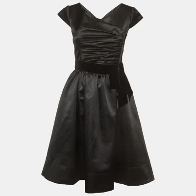 Pre-owned Armani Collezioni Black Satin Draped Short Dress S