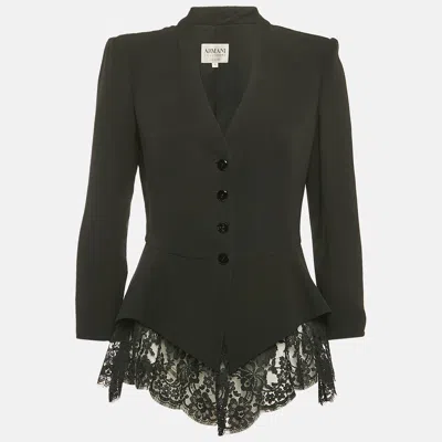 Pre-owned Armani Collezioni Black Silk Lace Trimmed Button Front Blazer S