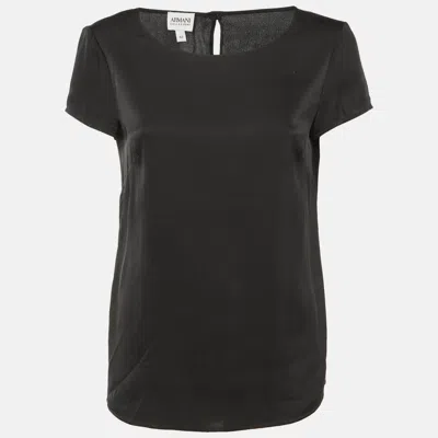 Pre-owned Armani Collezioni Black Silk Short Sleeve Top M