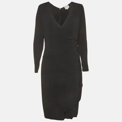 Pre-owned Armani Collezioni Black Stretch Knit V -neck Draped Dress L