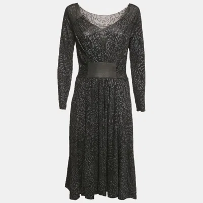 Pre-owned Armani Collezioni Black/blue Glitter Print Jersey Midi Dress M