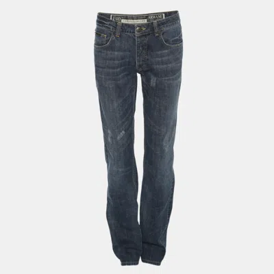 Pre-owned Armani Collezioni Blue Denim Distressed Jeans M