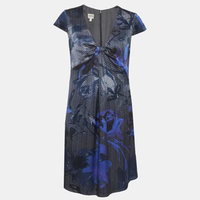 Armani Collezioni Blue Printed Satin Short Dress