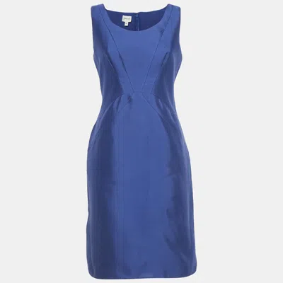 Pre-owned Armani Collezioni Blue Taffeta Sheath Dress M