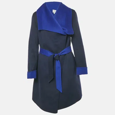 Pre-owned Armani Collezioni Blue Wool Felt Double Fabric Coat L