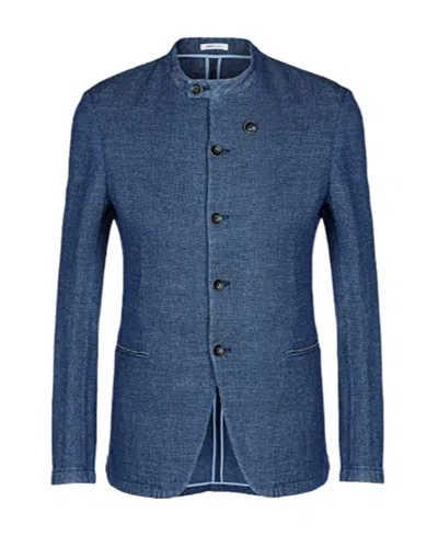 Armani Collezioni Button Long-sleeved Jacket In Blue