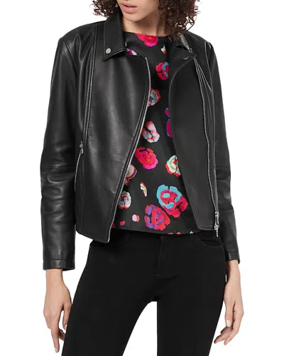 Armani Collezioni Emporio Armani Caban Leather Moto Jacket In Solid Black