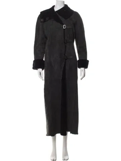 Pre-owned Armani Collezioni Calf Leather Coat In Blue