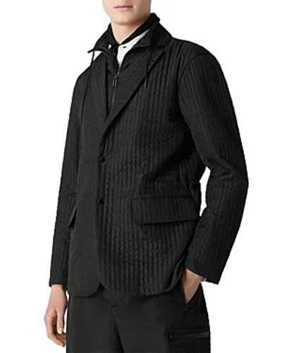 Armani Collezioni Channel Quilted Regular Fit Blazer With Bib In Solid Blac