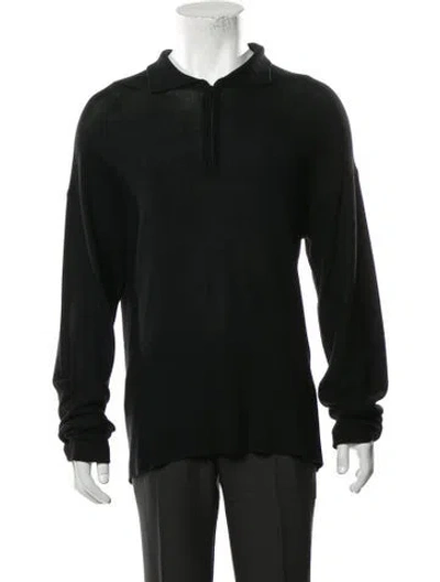 Pre-owned Armani Collezioni Collar Long Sleeve Polo Sweater In Black
