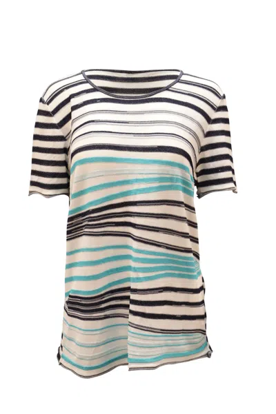 Armani Collezioni Collezioni Knit Stripe T-shirt In Multicolor Polyester In White