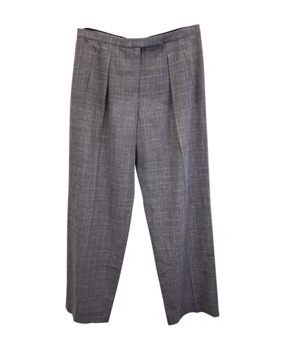 Armani Collezioni Collezioni Plaid Pleated Straight-leg Trousers In Grey Wool Blend