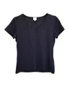 Armani Collezioni Collezioni Striped V-neck T-shirt In Black Polyamide In Black