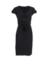 Armani Collezioni Cross-over Belt V-neck Dress In Black Viscose In Black