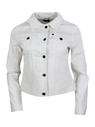 Armani Collezioni Denim Jacket With Patch Pockets On The Chest, Side Welt Pockets And Button Closure In White
