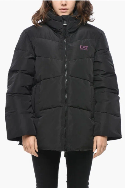 Armani Collezioni Ea7 Emporio Hooded Padded Jacket With Side Zips In Black