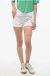 Armani Collezioni Ea7 Emporio Solid Color Stretch Fabric Shorts With Contrasti In White
