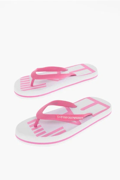 Armani Collezioni Ea7 Emporio Two-tone Flip Flops With Printed Logo In Pink