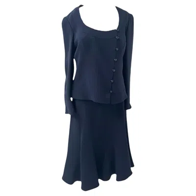 Pre-owned Armani Collezioni Elegant 100% Silk Navy Blue Suit By  - No Import Duty!